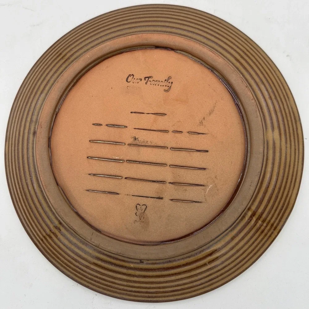 Vintage Great American Stoneware Factory Family Tree Plate Blank Brown Drip